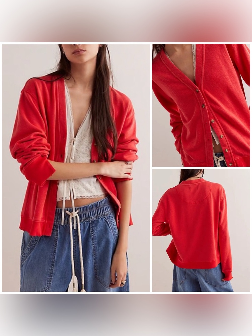 NWOT Free People Take It Easy Cardigan - poppy red - XS